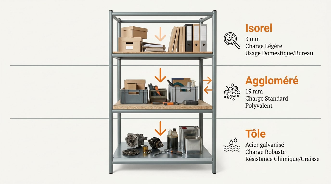 Comparatif technique entre plateaux isorel, aggloméré et tôle pour rayonnage industriel